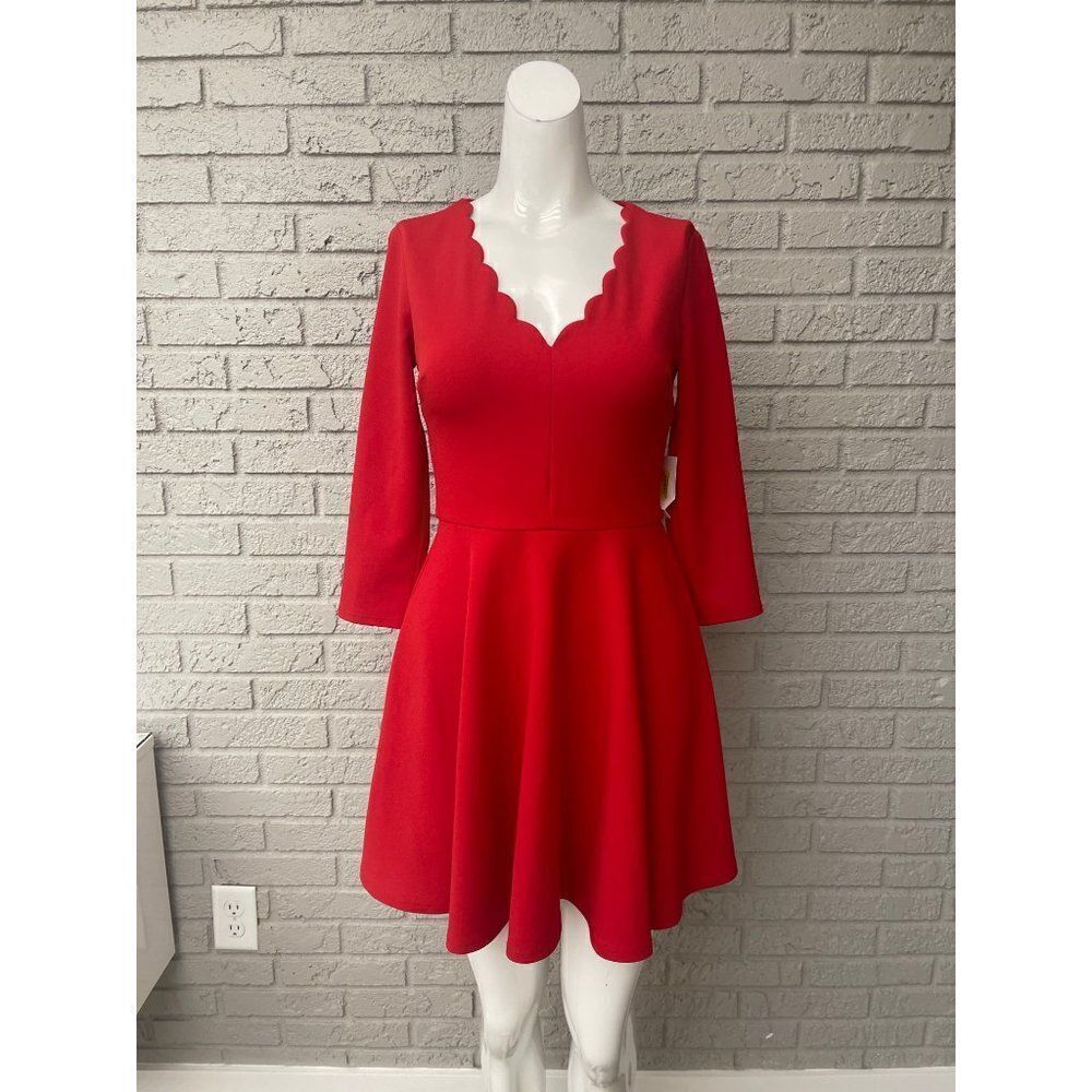 B. Darlin Fit and Flare Red Scallop Neckline Dress Size 5/6 juniors